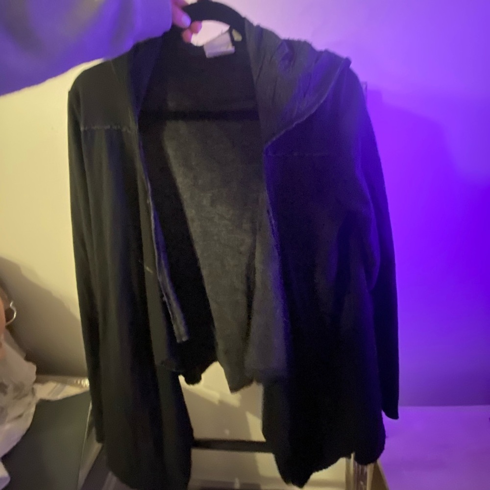 Black lounge high low sweater, open